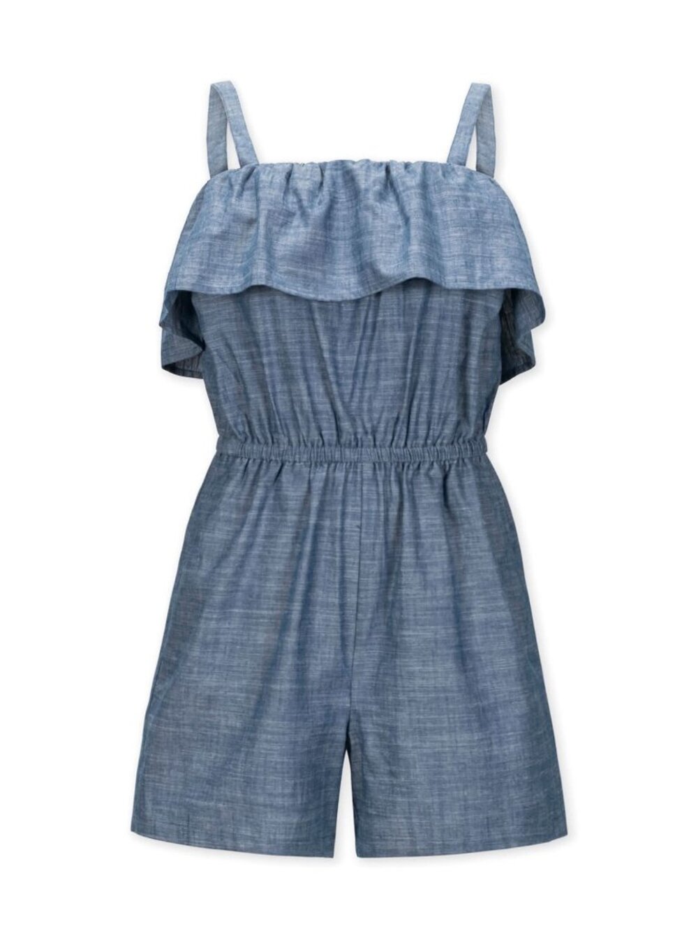 Hope & Henry Organic Ruffle Top Romper - Chambray - Picture 5 of 7